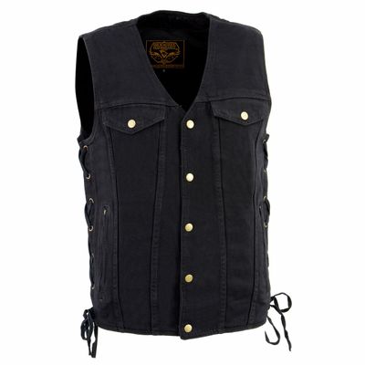 Milwaukee Leather DM1360 Men's Classic Black Denim Motorcycle Biker Riders Vest w/ Adjustable Side Laces Milwaukee Leather DM1360 Men's Classic Black Denim Motorcycle Biker Riders Vest w/ Adjustable Side Laces