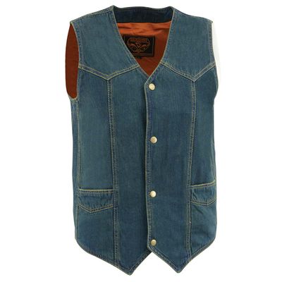 Milwaukee Leather DM1310 Men's Classic Blue Denim Western Style Cowboy Biker Vest w/ Snap Button Closure Milwaukee Leather DM1310 Men's Classic Blue Denim Western Style Cowboy Biker Vest w/ Snap Button Closure
