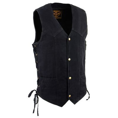 Milwaukee Leather DM1315 Men's Black Classic Denim Western Style Cowboy Biker Vest with Adjustable Side Laces Milwaukee Leather DM1315 Men's Black Classic Denim Western Style Cowboy Biker Vest with Adjustable Side Laces