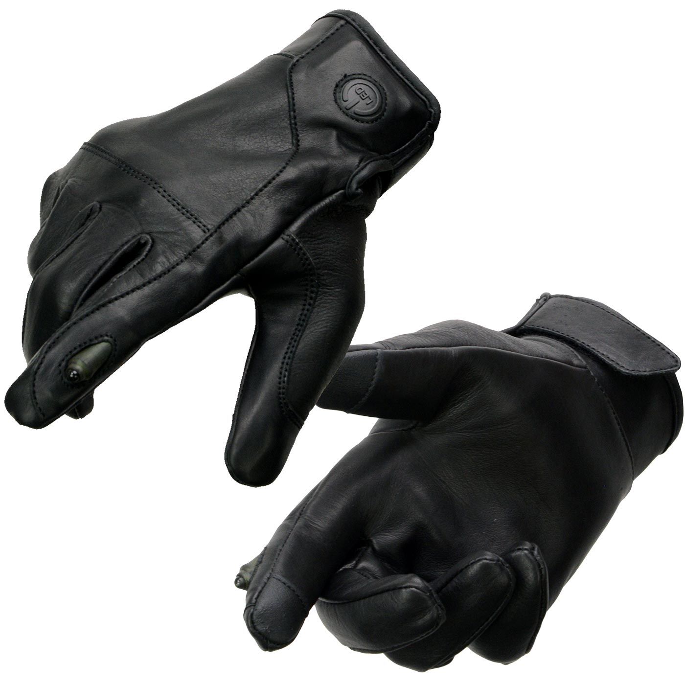 Milwaukee Leather MG7599 Men's Black Leather with i-Touch Screen Led Finger Light Motorcycle Hand Gloves Milwaukee Leather MG7599 Men's Black Leather with i-Touch Screen Led Finger Light Motorcycle Hand Gloves