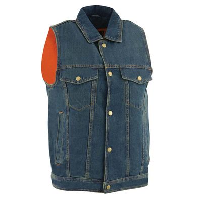 Milwaukee Leather DM1331 Men's Blue Denim Motorcycle Biker Riders Vest w/ Shirt Style Collar Milwaukee Leather DM1331 Men's Blue Denim Motorcycle Biker Riders Vest w/ Shirt Style Collar
