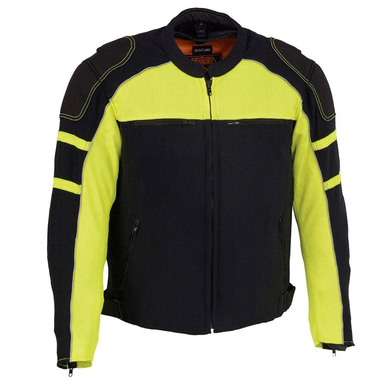 Milwaukee Leather MPM1791 Men's Black and Neon Green Armored Textile Motorcycle Riding Jacket Milwaukee Leather MPM1791 Men's Black and Neon Green Armored Textile Motorcycle Riding Jacket