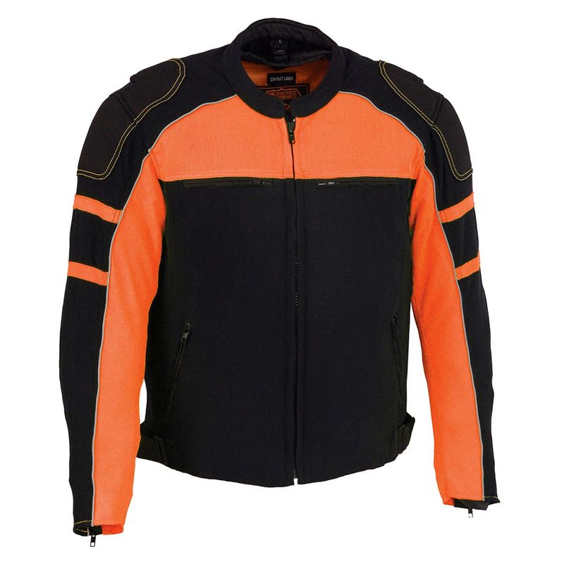 Milwaukee Leather MPM1791 Men's Black and Orange Textile Armored Motorcycle Riding Jacket Milwaukee Leather MPM1791 Men's Black and Orange Textile Armored Motorcycle Riding Jacket