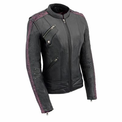 Milwaukee Leather MLL2570 Women's 'Phoenix Embroidered' Black and Fuchsia Pink Leather Motorcycle Jacket Milwaukee Leather MLL2570 Women's 'Phoenix Embroidered' Black and Fuchsia Pink Leather Motorcycle Jacket
