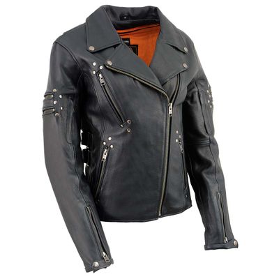 Milwaukee Leather MLL2585 Women's Black Premium Leather Motorcycle Rider Jacket with Rivets Milwaukee Leather MLL2585 Women's Black Premium Leather Motorcycle Rider Jacket with Rivets