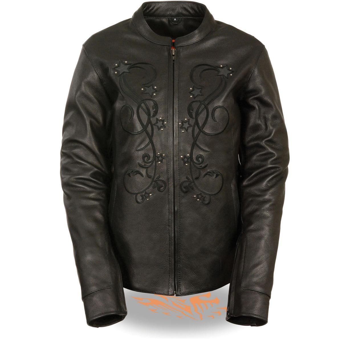 Milwaukee Leather ML2500 Women's Reflective Star Riveted Black Leather Jacket Milwaukee Leather ML2500 Women's Reflective Star Riveted Black Leather Jacket