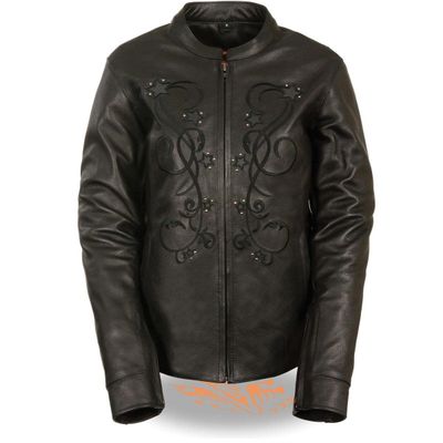 Milwaukee Leather ML2500 Women's Reflective Star Riveted Black Leather Jacket Milwaukee Leather ML2500 Women's Reflective Star Riveted Black Leather Jacket