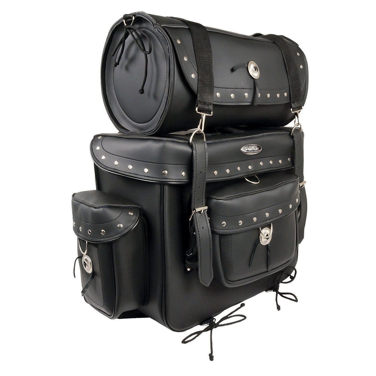 Milwaukee Leather SH538 Large Black PVC Deluxe Water Resistant Motorcycle Touring Sissy Bar Bag Pack Milwaukee Leather SH538 Large Black PVC Deluxe Water Resistant Motorcycle Touring Sissy Bar Bag Pack
