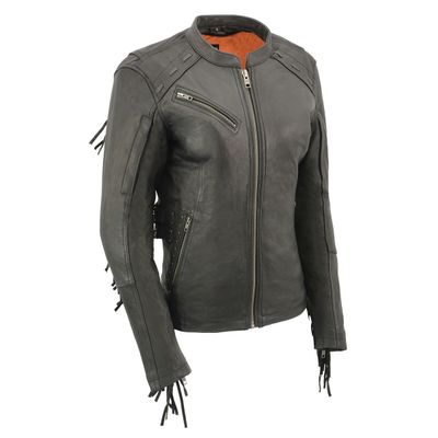 Milwaukee Leather MLL2565 Women's Black Fringed Lightweight Leather Racer Motorcycle Jacket Milwaukee Leather MLL2565 Women's Black Fringed Lightweight Leather Racer Motorcycle Jacket
