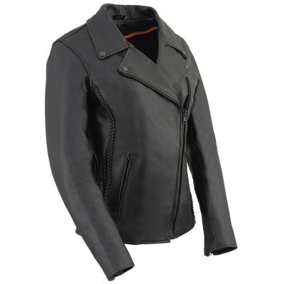 Milwaukee Leather LKL2711 Women's Braided Black Leather Motorcycle Rider Jacket w/ Studded Back Milwaukee Leather LKL2711 Women's Braided Black Leather Motorcycle Rider Jacket w/ Studded Back