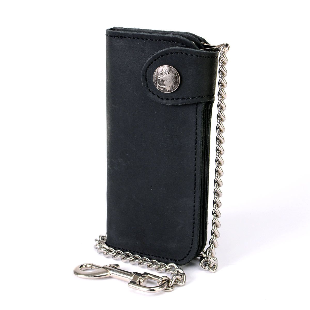 Milwaukee Leather MLW7828 Men's 6 Milwaukee Leather MLW7828 Men's 6" Leather Bi-Fold Biker Wallet w/ Anti-Theft Stainless Steel Chain and Buffalo Nickel Snap
