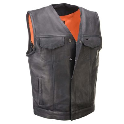 Milwaukee Leather MLM3503 Men's Pursuit Black Premium Goat Leather V Neck Club Style Motorcycle Rider Vest Milwaukee Leather MLM3503 Men's Pursuit Black Premium Goat Leather V Neck Club Style Motorcycle Rider Vest