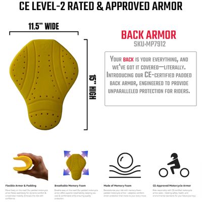 Milwaukee Leather MP7912 CE-Approved Motorcycle Armor for BACK | Replacement Armor for Motorcycle Jackets