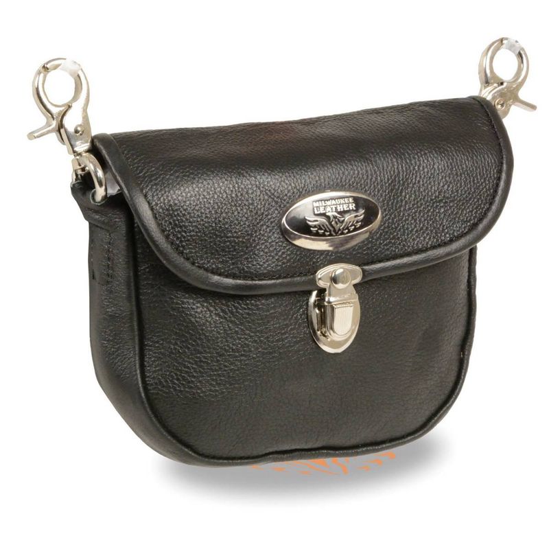 Milwaukee Leather SH520 Women's Black Leather Belt Bag with Flap and Belt Clasps Milwaukee Leather SH520 Women's Black Leather Belt Bag with Flap and Belt Clasps