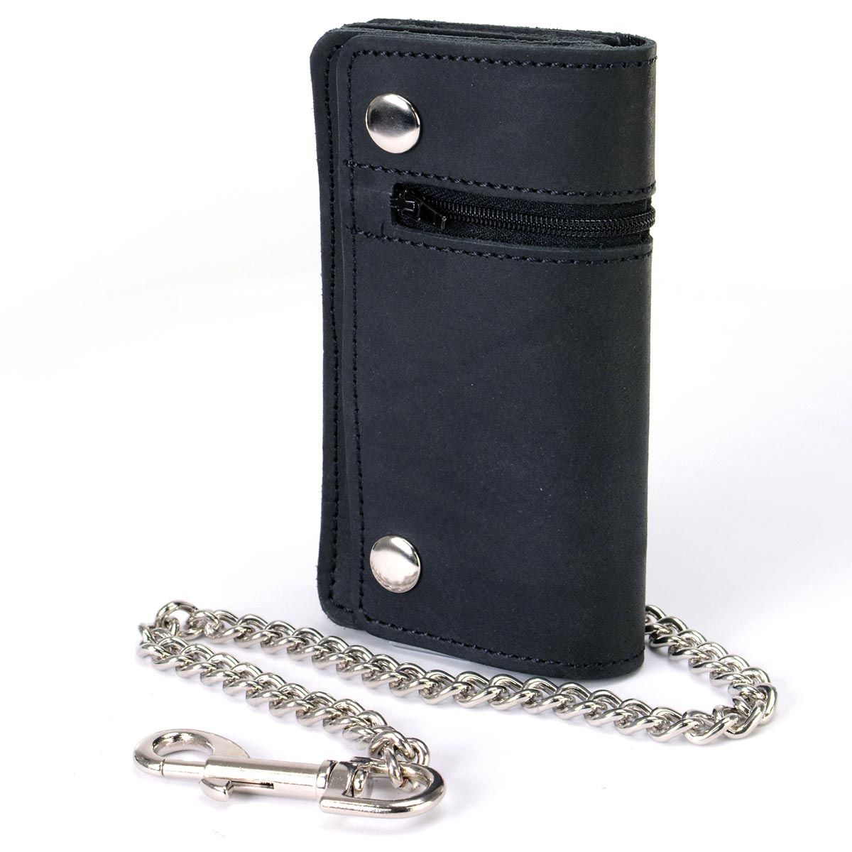 Milwaukee Leather MLW7890 Men's 6 Milwaukee Leather MLW7890 Men's 6" Leather Bi-Fold Biker Wallet w/ Anti-Theft Stainless Steel Chain and Zipper Pocket