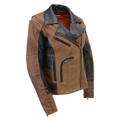 Milwaukee Leather MLL2508 Women's 'Dixie' Vintage Crazy Horse Brown and Black Leather Motorcycle Rider Jacket Milwaukee Leather MLL2508 Women's 'Dixie' Vintage Crazy Horse Brown and Black Leather Motorcycle Rider Jacket