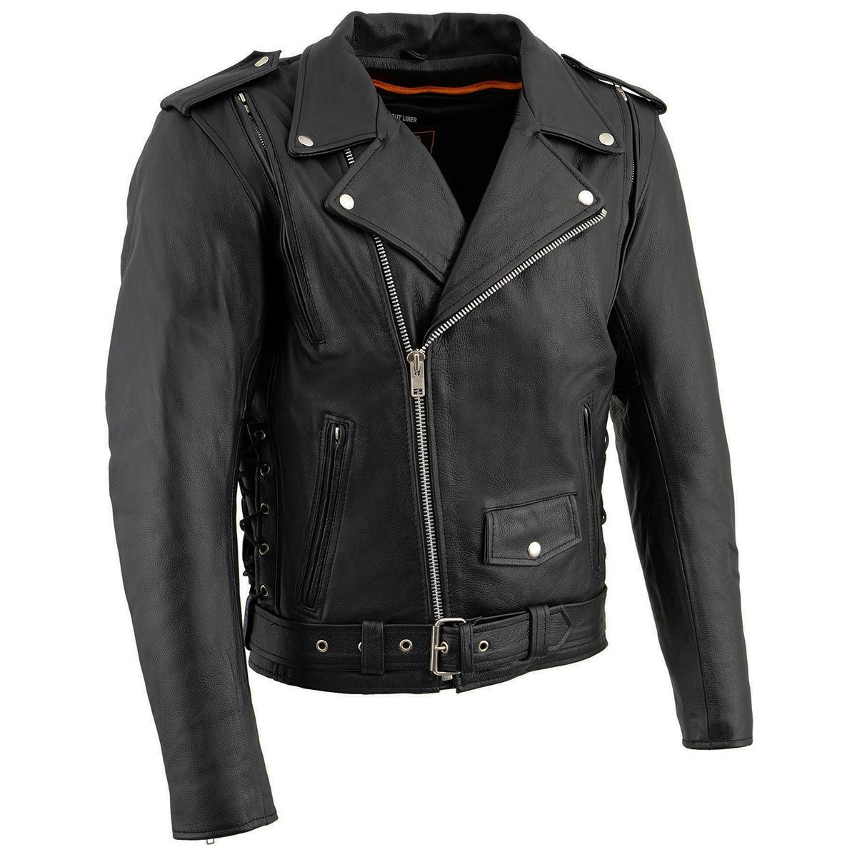 Milwaukee Leather LKM1775 Men's Black Leather Vintage Brando Style Motorcycle Riders Jacket with Side Laces Milwaukee Leather LKM1775 Men's Black Leather Vintage Brando Style Motorcycle Riders Jacket with Side Laces