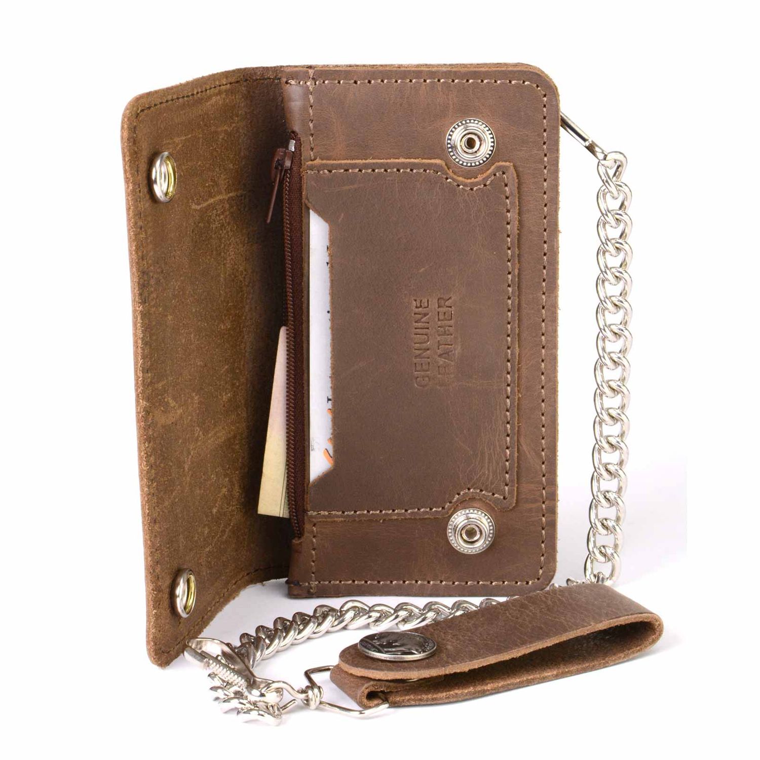 PABLO VINCI Mini bikers wallet カワシマタカヒロ Milwaukee Leather MLW7827 Men's 6” Brown Leather Bi-Fold Biker