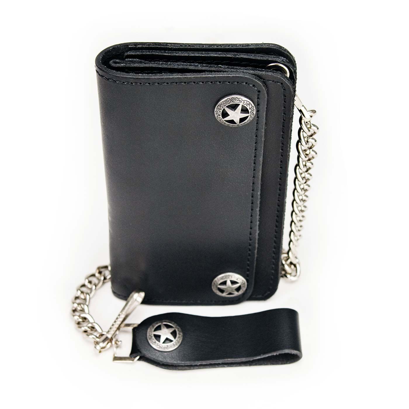 Milwaukee Leather MLW7824 Men's 6.25 Milwaukee Leather MLW7824 Men's 6.25" Western Star Black Bi-Fold Leather Biker Wallet w/ Anti-Theft Stainless Steel Chain