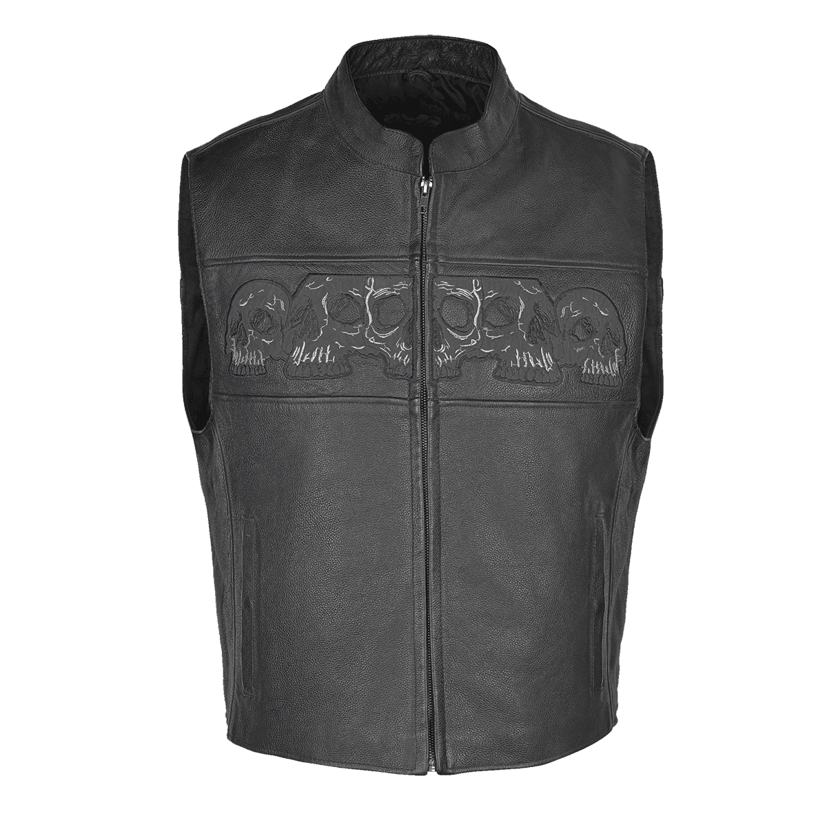 VL935 Vance Leather Men's Reflective Skull Vest with 4 Pockets