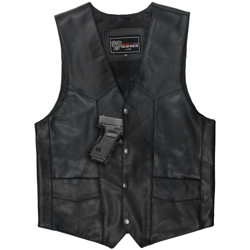 VL921S Standard Leather Men's Plain Side Vest Conceal Carry Pockets & Single Seam Back