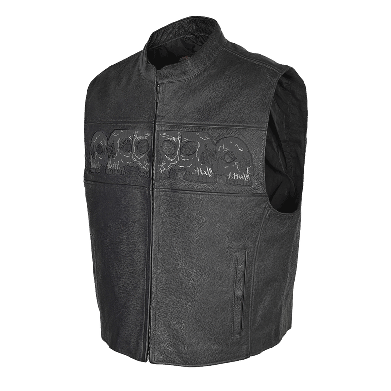 VL935 Vance Leather Men's Reflective Skull Vest with 4 Pockets