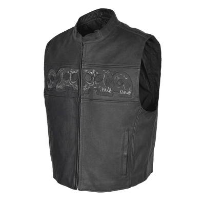 VL935 Vance Leather Men's Reflective Skull Vest with 4 Pockets