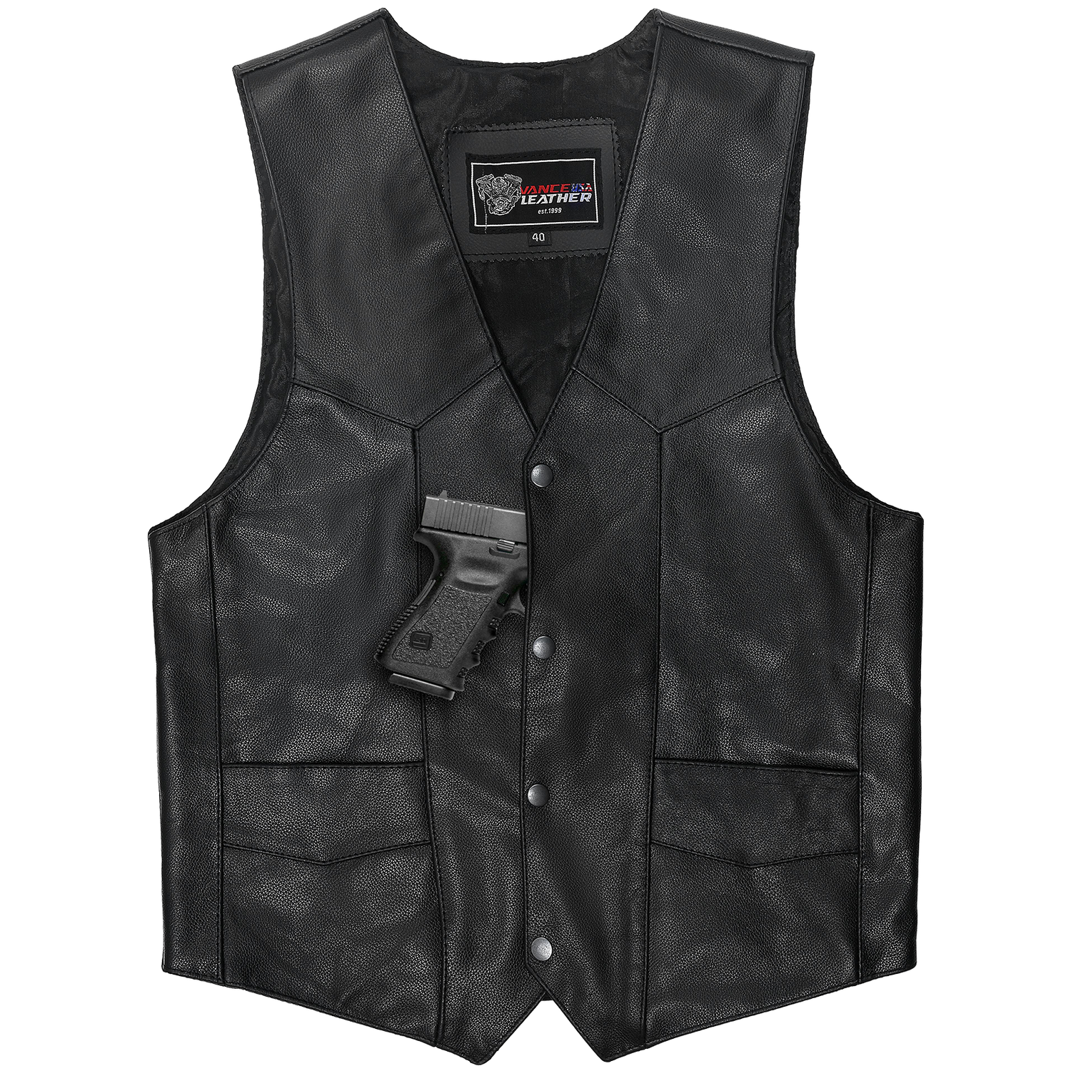 VL921 Vance Leather Premium Leather Men's Plain Side Vest with Single Seam Back