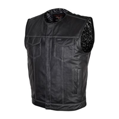 VL919GS Men's Zipper and Snap Closure Leather Club Vest Quick Access Gun Pocket w/ Grey Stitching VL919GS Men's Zipper and Snap Closure Leather Club Vest Quick Access Gun Pocket w/ Grey Stitching