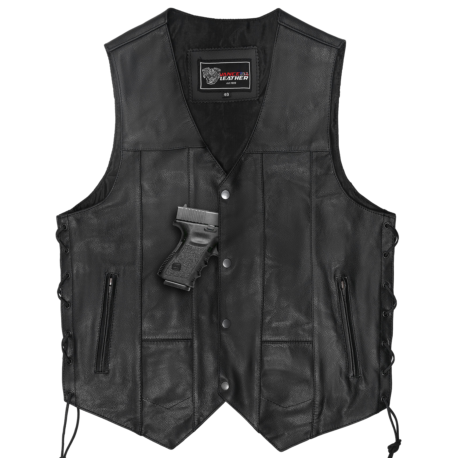 VL915S Vance Leather Men's Ten Pocket Vest of Basic Leather