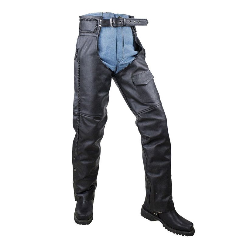 VL802S Vance Leather Basic economy Leather Chaps with Braid Trim