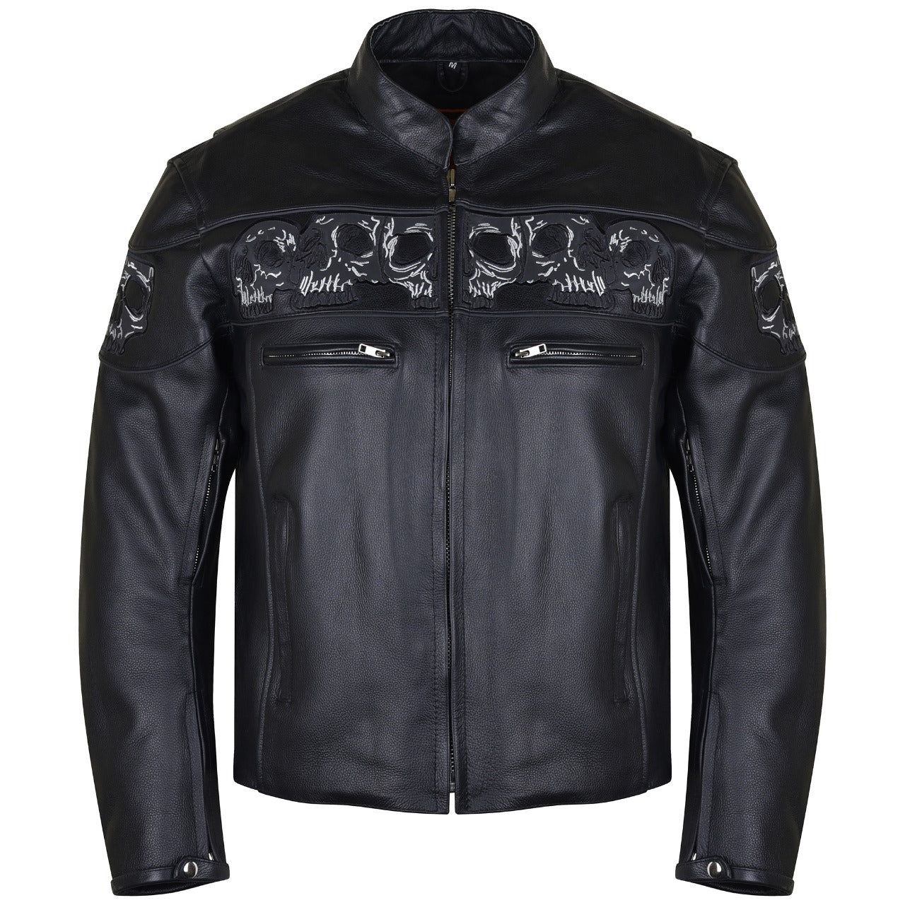 VL535 Reflective Skull Premium Cowhide Leather Motorcycle Jacket