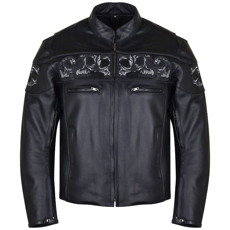VL535 Reflective Skull Premium Cowhide Leather Motorcycle Jacket