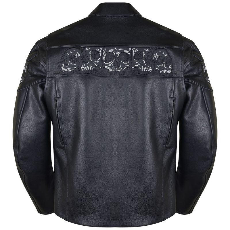 VL535 Reflective Skull Premium Cowhide Leather Motorcycle Jacket