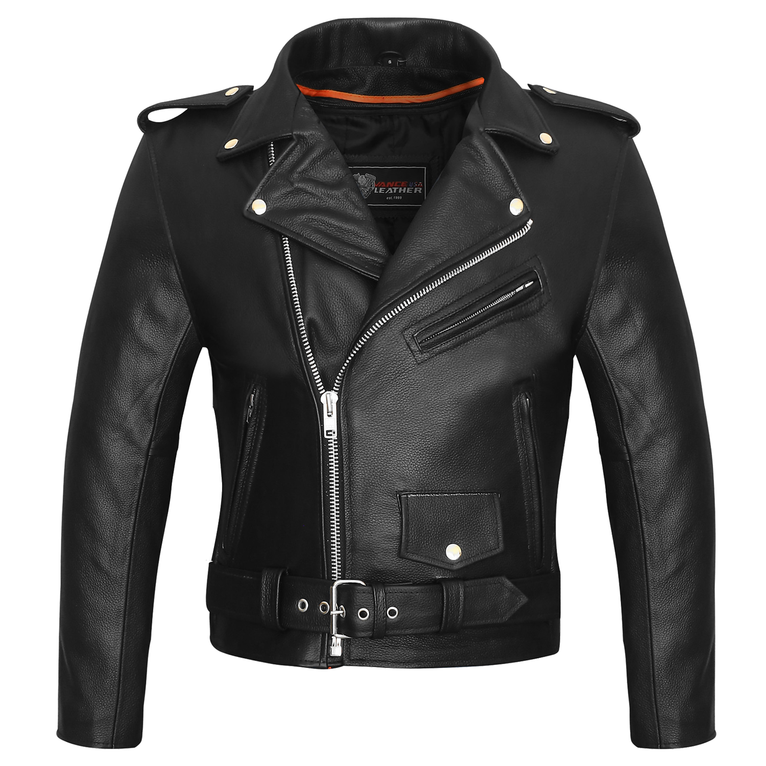 VL516S Men's Basic Classic Motorcycle Jacket Plain Side w/Belted Waist