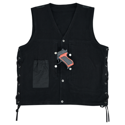 VB939BK Men's Black V-Neck Denim Vest for Motorcycle Riders