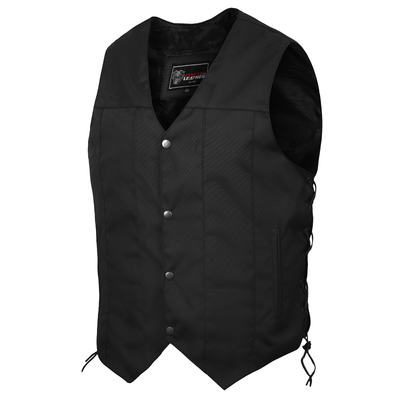 VL1915 Men's Premium Black Textile Motorcycle 10 Pocket Vest with Dual Conceal Carry Pockets - Perfect for Every Biker Versatile & Durable