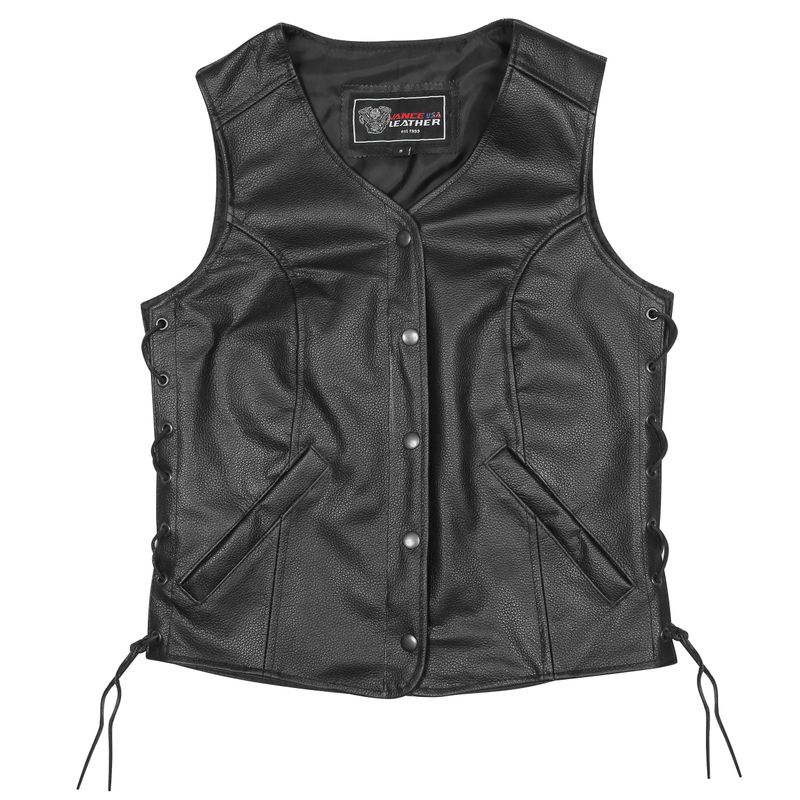 VL1048S Economy Leather Ladies Five-Snap Lace Side Vest