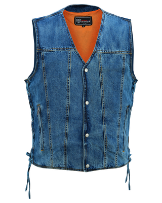 VB939BL Men's Blue V-Neck Denim Vest for Motorcycle Riders VB939BL Men's Blue V-Neck Denim Vest for Motorcycle Riders
