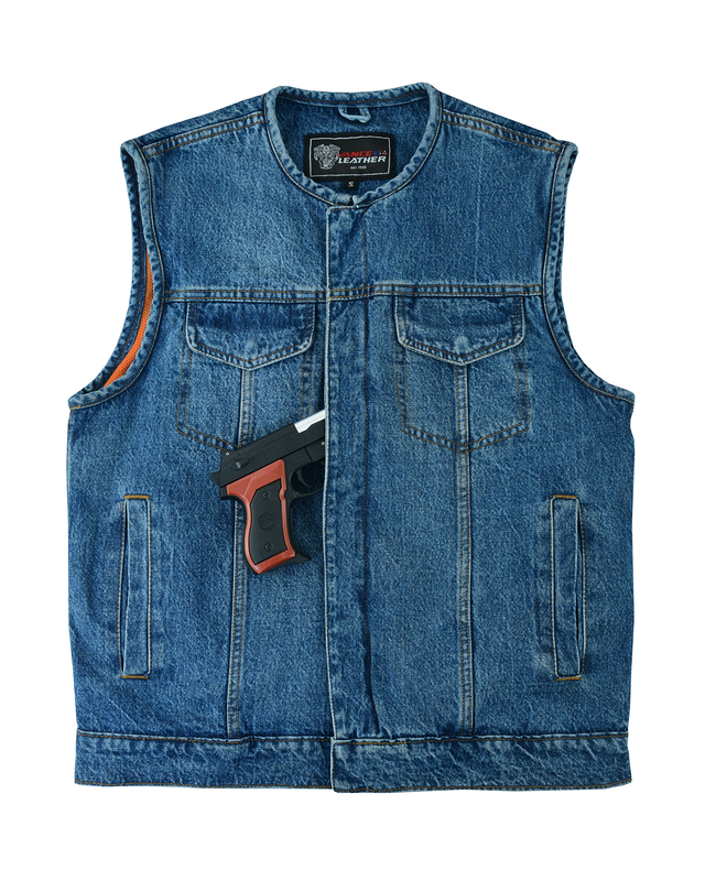 VB919BL Men's Blue Denim Collarless Vest VB919BL Men's Blue Denim Collarless Vest