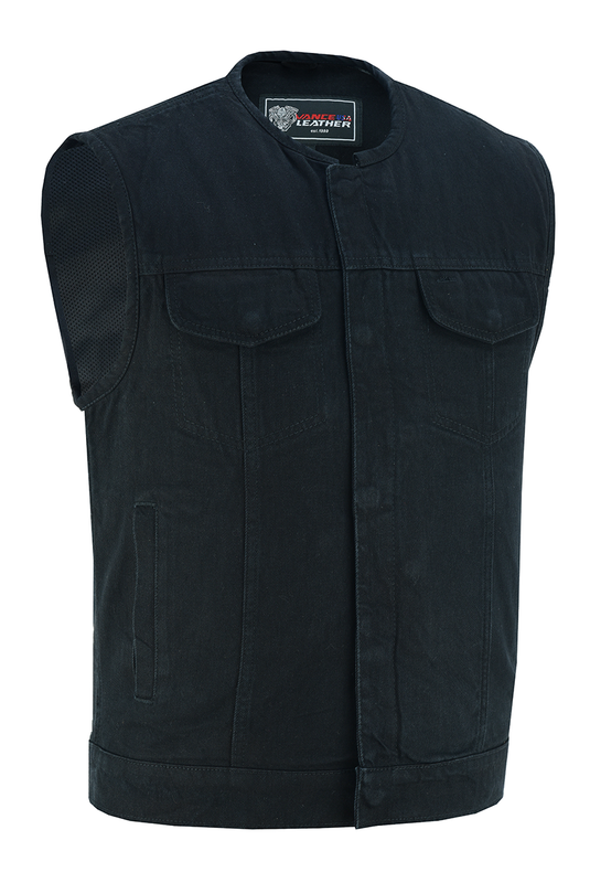 VB919BK Men's Black Denim Collarless Vest VB919BK Men's Black Denim Collarless Vest