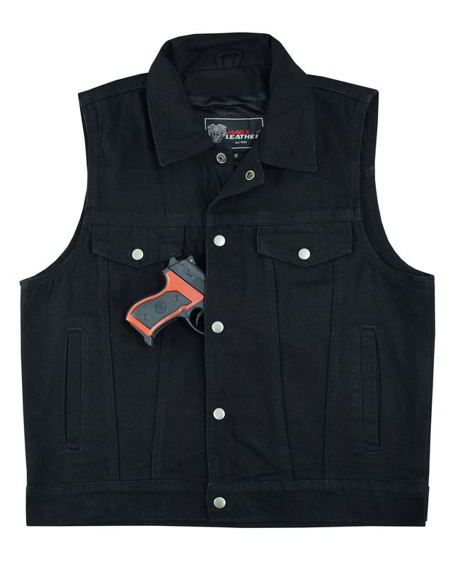 VB917BK Men's Black Denim Vest with Collar VB917BK Men's Black Denim Vest with Collar