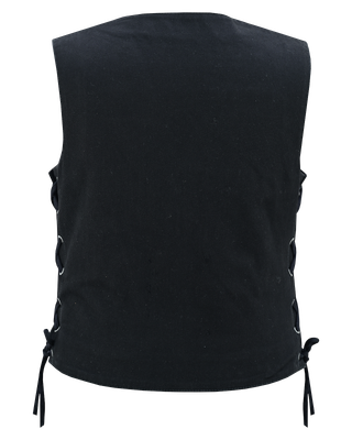 VB1045BK Women's Black Denim V Neck Vest with Snap opening & side laces