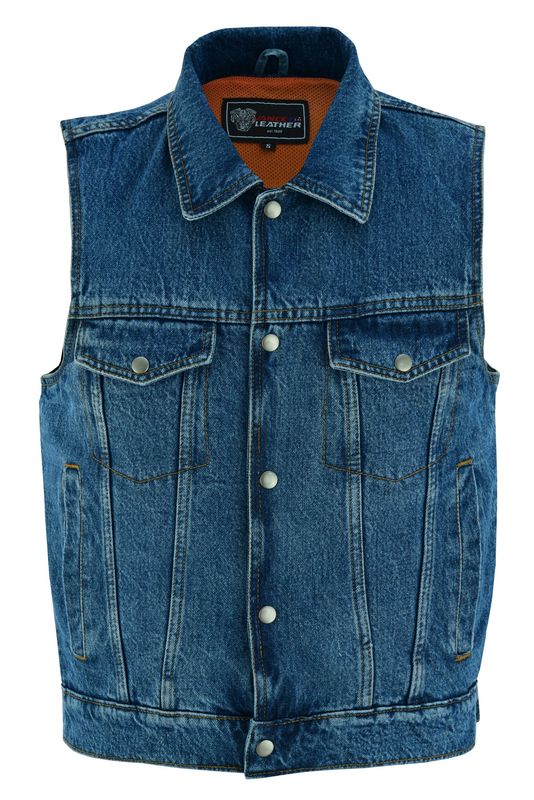 VB917Bl Men's Blue Denim Vest with Collar