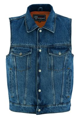 VB917Bl Men's Blue Denim Vest with Collar