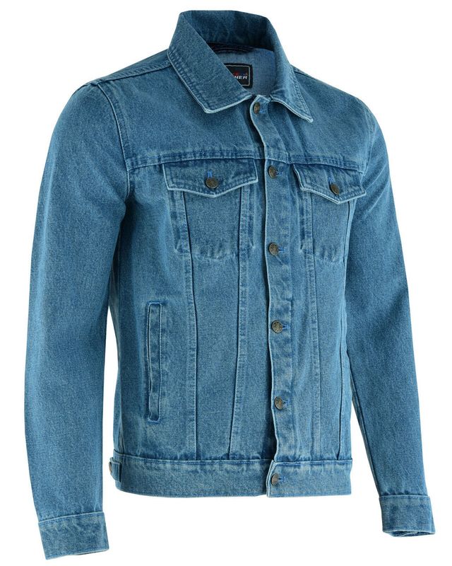 Vance Men's Light Blue Heavy Duty Denim Button Front Motorcycle Jacket, Jean Jacket for Men Vance Men's Light Blue Heavy Duty Denim Button Front Motorcycle Jacket, Jean Jacket for Men