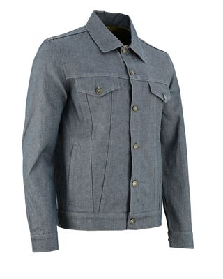 Vance Mens Grey Heavy Duty Denim Button Front Motorcycle Jacket, Jean Jacket for Men