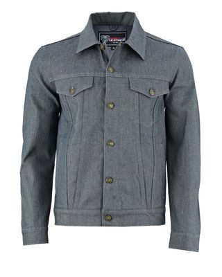 Vance Mens Grey Heavy Duty Denim Button Front Motorcycle Jacket, Jean Jacket for Men