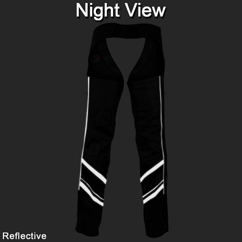 Vance Leather VL803S Unisex Black Reflective and Vented Premium Cowhide Leather Biker Motorcycle Riding Chaps