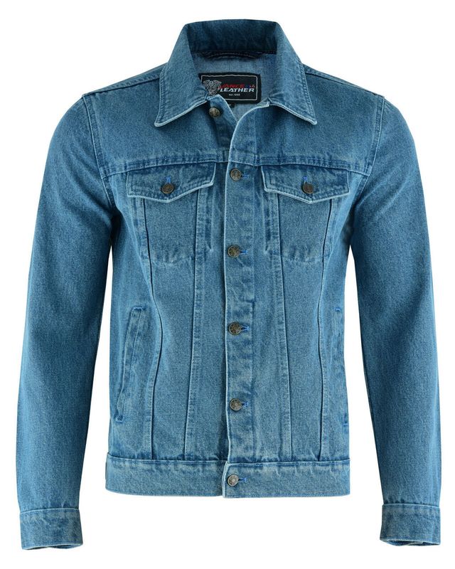 Vance Men's Light Blue Heavy Duty Denim Button Front Motorcycle Jacket, Jean Jacket for Men